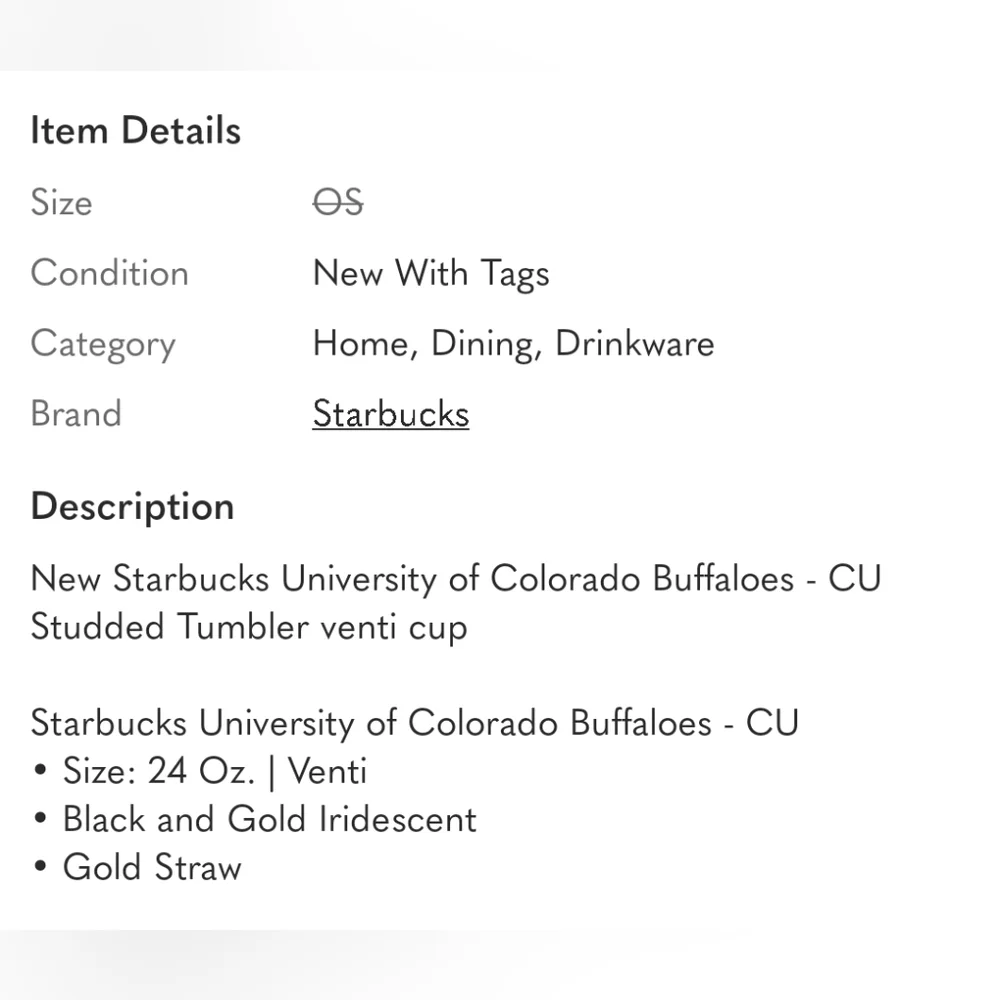New Starbucks University of Colorado Buffaloes - CU Studded Tumbler venti cup